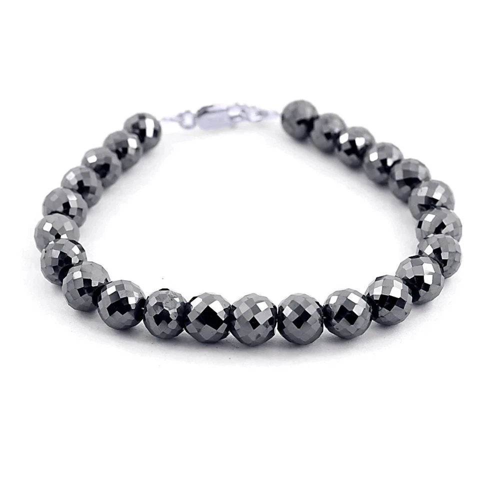 8 mm Black Diamond Bracelet 7.5 Inches Quality AAA Earth Mined Certified - Image 1 of 4