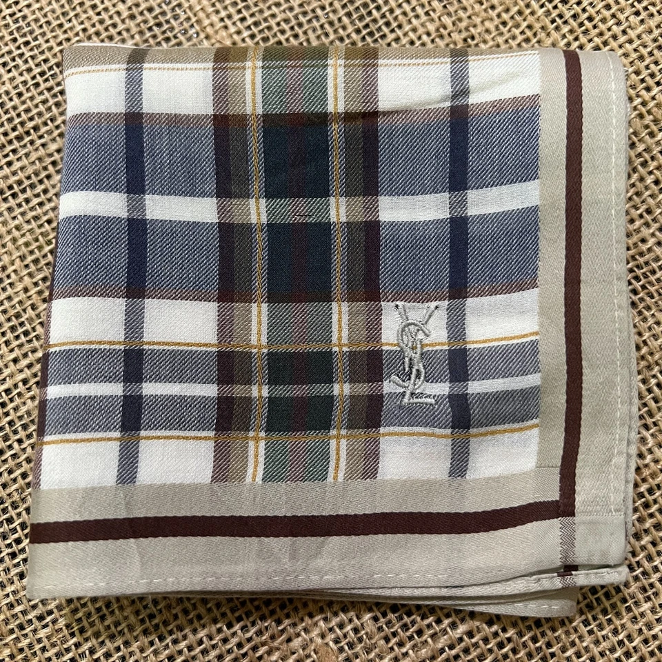 HANDKERCHIEF BLUE BROWN PLAID & CHECKS MEN ART CLASSIC COTTON POCKET SQUARE 18" - Image 1 of 3