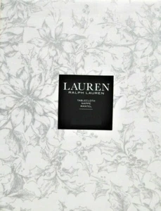 Ralph Lauren Tablecloth Poinsettia & Holly White with Metallic Silver - 60 x 84" - Picture 1 of 4