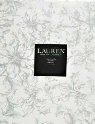 Ralph Lauren Tablecloth Poinsettia & Holly White with Metallic Silver - 60 x 84" - Image 1 of 4