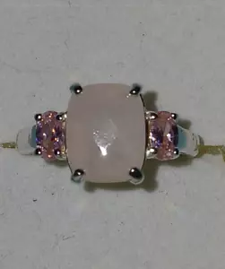VTG Avon RJ 925 Sterling Silver Checkerboard Rose Quartz & Pink Stones Ring 6 - Picture 1 of 5