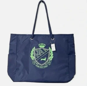NWT Victoria's Secret PINK Navy/Green Reversible Logo Tote Beach Bag Pockets - Picture 1 of 5