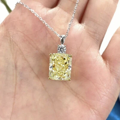 5CT Canary Yellow Radiant Diamond 925 Sterling Silver Pendant Necklace 18" Chain Foto 1 de 4