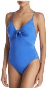 NUEVO CON ETIQUETAS $142 Talla 6 TRINA TURK Escapada Corbata Sólida Frontal Una Pieza Océano - Imagen 1 de 3