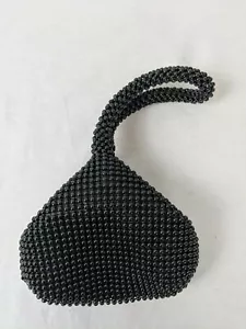BORSA DA SERA BOHO NUOVA SENZA ETICHETTE PICCOLA MARRONE CON PERLINE - Foto 1 di 7