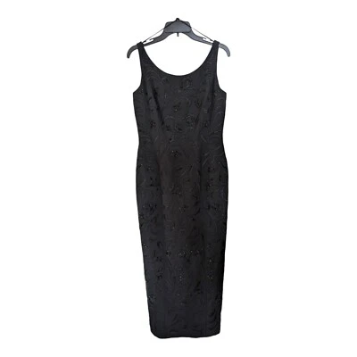 Vestido Carmen Marc Valvo 8 Negro Forrado con Cuentas Largo Sin Mangas Drk Romántico Vacaciones Foto 1 de 4