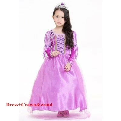 Vestido Disfraz Princesa Rapunzel Vestido de Baile para Niñas con Corona y Varita 3-10T Foto 1 de 4