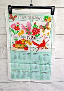 Calendario vintage 1995 quattro stagioni tessuto lino da appendere a parete 24,5x15" - Foto 1 di 6