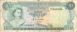 Bahamas $ 1 Act. 1974 Series K/1 Que. II Circulated Banknote AA8 - Picture 1 of 2