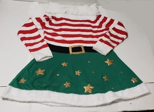 Holiday Time Schulterfreies Pulloverkleid Elfen JRS. Gr. XL 16-18 weiß rot grün - Bild 1 von 11