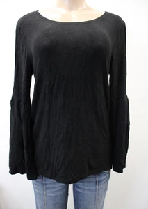 Kensie Womens Black Long Sleeve Knit Top Bell Sleeve Pullover Round Neck Size M - Picture 1 of 7
