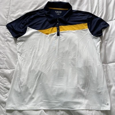 Camiseta polo manga corta Izod camiseta para mujer talla XXL blanca azul con cuello de golf Foto 1 de 4