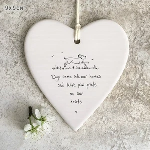 East of India Porcelain Message Heart, Dogs leave paw prints on our hearts - Picture 1 of 4