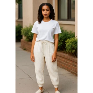 Free People Intimately Medium Knit Lined Pantaloon Jogger Thermal Cream NWOT - Picture 1 of 9