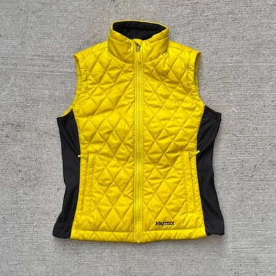 Marmot Black And Yellow Quilted Puffer Vest Womens Size Small Full Zip Gilet - Image 1 of 4