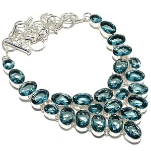 London Blue Topaz Gemstone 925 Sterling Silver Handmade Jewelry Necklace 18" - Picture 1 of 8