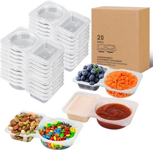 20 sets Reusable Snack Containers 2 Compartment Condiment Container With Lids Sn - Picture 1 of 7