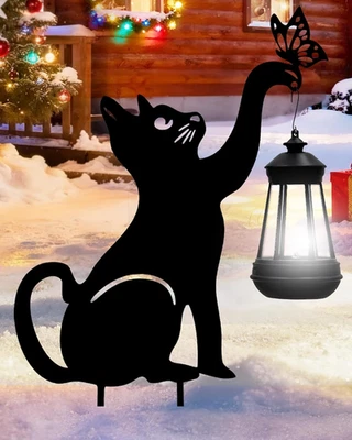 Luces solares Navidad gato negro decoración jardín exterior - estaca jardín con mantequilla Foto 1 de 4
