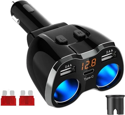 USB C Auto Ladegerät Zigarettenanzünder Verteiler Adapter Splitter Typ C KFZ ... - Bild 1 von 4