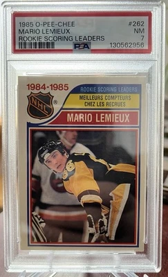 O-Pee-Chee #262 1985 Mario Lemieux radiocontrol novato líderes anotadores PSA 7 Foto 1 de 2