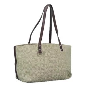 Salvatore Ferragamo Gancini Tote Bag Canvas Green Brown Silver Auth bs19496 - Picture 1 of 20