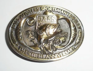 VINTAGE BRASS BELT BUCKLE L. EDI BASS ANGLERS SPORTSMAN SOCIETY - Picture 1 of 4