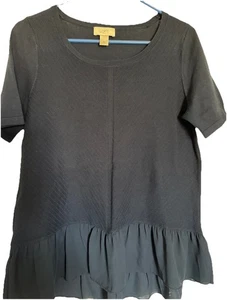 Ann Taylor LOFT Womens Top Navy Blue with Ruffle Bottom size M - Picture 1 of 7