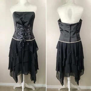 JESSICA MCCLINTOCK Corset Lace-Up Dress Strapless Whimsigoth Fairy Grunge 12 - Picture 1 of 13
