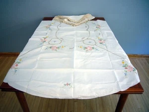 Neu Applikation bestickt Tischdecke 102"x70" & 12 Servietten 100% Baumwolle Oval Elfenbein - Bild 1 von 10