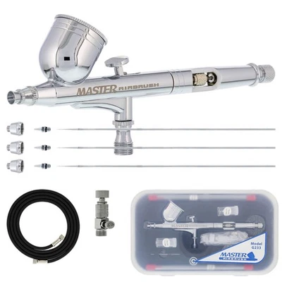 G233 Pro Set Master Gravity Airbrush Kit 3 Fluid Tips Air Hose, Hobby Auto Art - Image 1 of 4