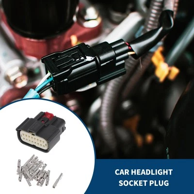 16 Pins Car Headlight Socket Plug for Ford Mondeo 1 Set Black - Image 1 of 4