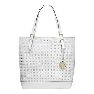 Michael Kors MK Large Tote Handbag Cutout Satchel Bag Beach Boho Vacation White - Picture 1 of 13