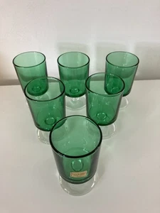 Vintage Luminarc France Emerald Green Cavalier Clear Stem Glasses x 6 New Unused - Picture 1 of 6
