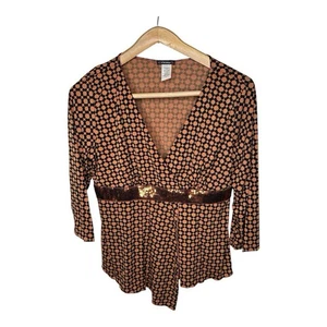 Cocomo Sequin Blouse Size XL Large Orange Black Mod Print Asymmetrical Hem New - Picture 1 of 8