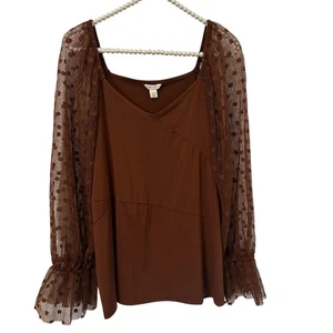 Cato Top Damen 14 16 braun Netz bestickt Puffärmel Boho Hippie Fee - Bild 1 von 10