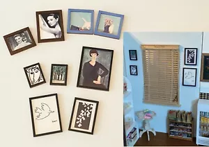 Handmade 1:6 miniature dollhouse wall art Audrey Hepburn painting doll decors - Picture 1 of 9