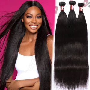 Unprocessed Virgin Human Hair Extensions Peruvian 3 Bundles Weave Wefts Straight - Picture 1 of 16