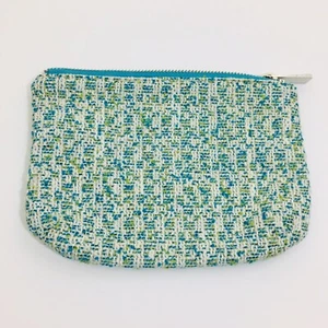 Ann Taylor Purse Small Turquoise Tweed Zipper Wallet Cosmetic Bag Makeup Case - Foto 1 di 5
