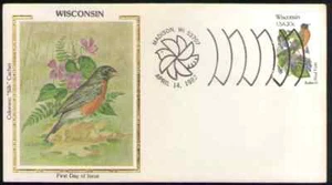 US. 2001. 20c. WI State Birds & Flowers. Colorano "Silk" Cachet FDC. MNH. 1982-1 - Picture 1 of 1