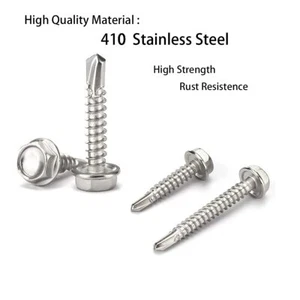 Hex Head Cup Washer Screws Self Drilling Tapping 410 Stainless Steel Metal TEK - Picture 1 of 10