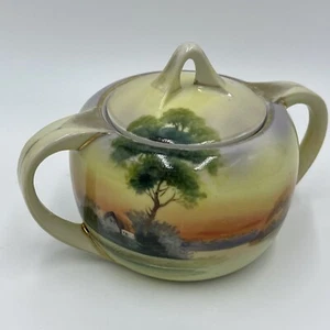 Noritake Hand Painted Sugar Bowl Made in Japan Sunset Lake House Tree Landscape - Picture 1 of 9