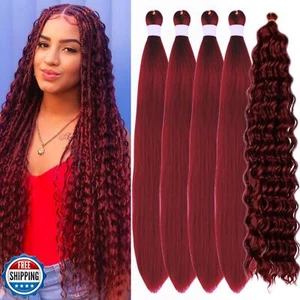 Burgundy Braiding Hair Pre Stretched for Boho Braids Synthetic Pre-stretched  - Picture 1 of 5