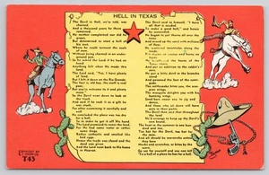 Hell in Texas Poem Story Cowboys Horses Cactus Vintage Postcard - Picture 1 of 2
