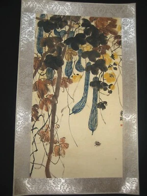 古中国古董绘画卷轴毛巾葫芦米纸 Qi Baishi 齐白石 — 第 1/4 张图片