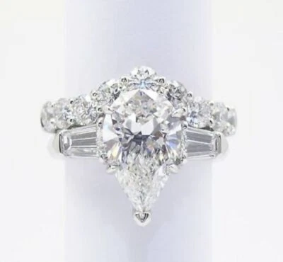 3.00 Ct Pear Cut White Treated Diamond Engagement Ring 925 Sterling Silver - Image 1 of 2