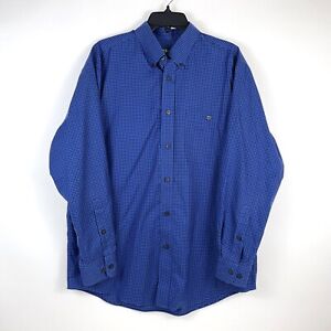 Orvis Wrinkle Free Buffalo Check Mens Size L Blue Long Sleeve Button Down Shirt