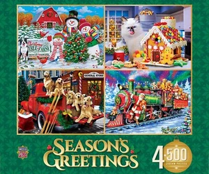 MasterPieces 4 Pack - Season's Greetings 500 Piece Puzzles 500 Piece Jigsaw - Picture 1 of 7