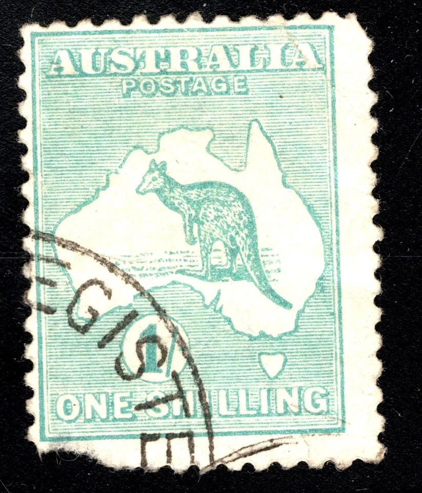 Selo Austrália Scott #10, 1sh Canguru e Mapa, Verde Azul, Usado, SCV$22 - Imagem 1 de 1