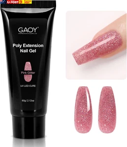 Poly Gel, 60G Nail Extension Gel, Pink Glitter Builder Gel Nail Enhancement Gel - Picture 1 of 6