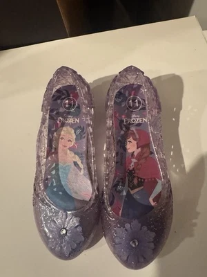 Disney Frozen Púrpura Iluminado Jalea Zapatos Planos Niño Talla 11 Anna & Elsa Trabajo Foto 1 de 4